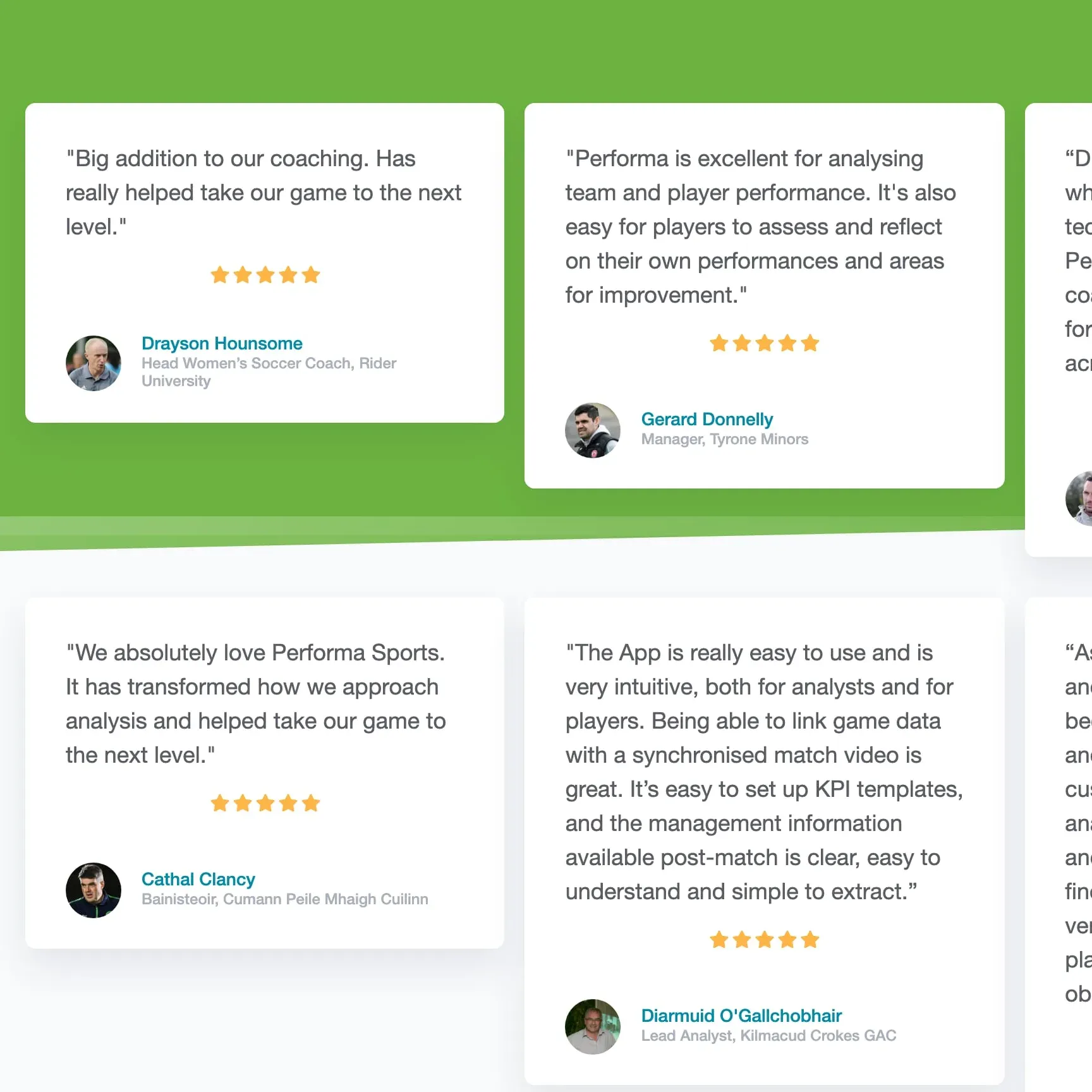 Performa Sports, Testimonials up close.