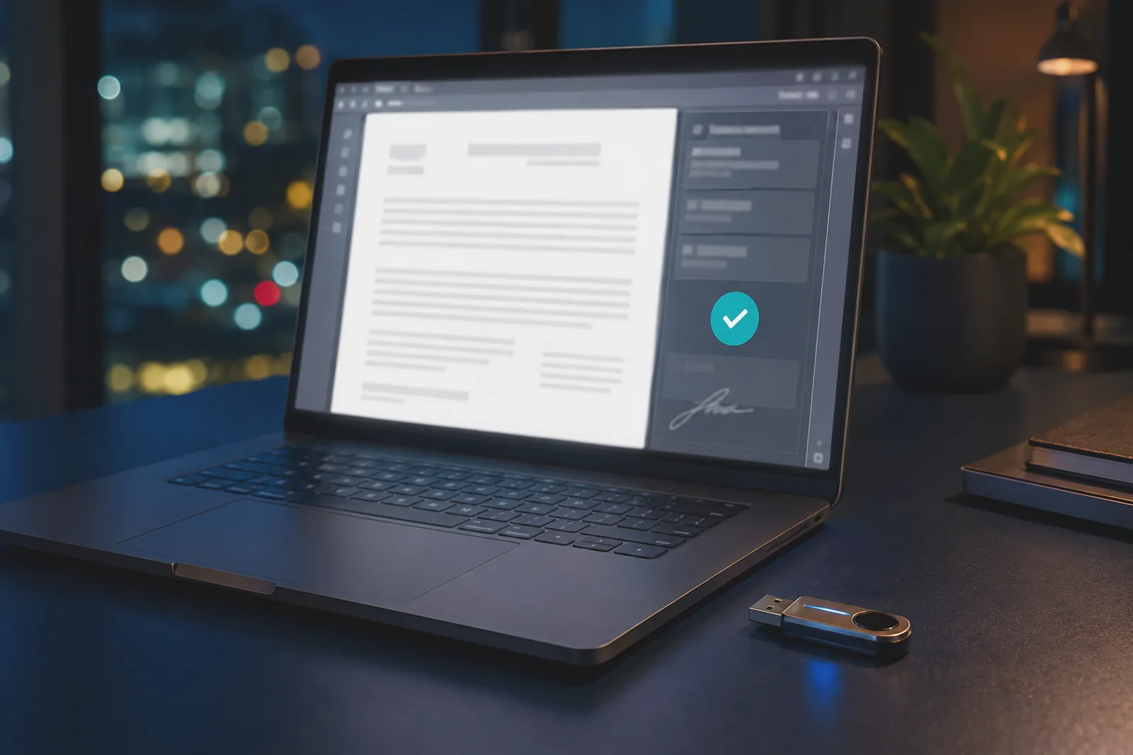 A digital signature certificate token on a desk